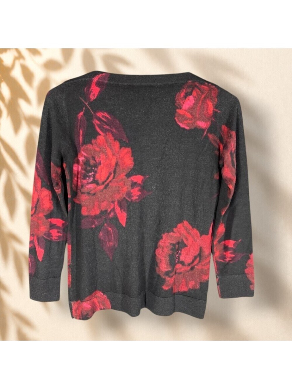 Talbots Sweater Pullover Women S Small Black Floral Wool Knit Long Sleeve Soft - Picture 2 of 7